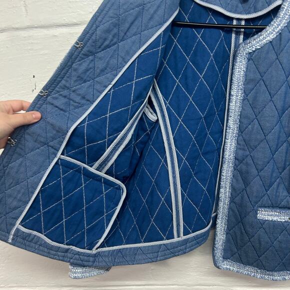 Classic Quilted Denim Jacket Talbots Blue Tweed Trim Size 12 - Picture 5 of 10